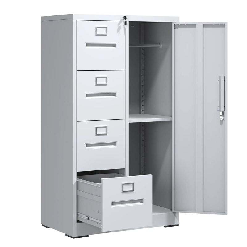 Metal Storage Vertical Filing Cabinet With Lock, 4 Drawers, 1 Door, Steel Construction, School / Office Use by HouseOfZazla