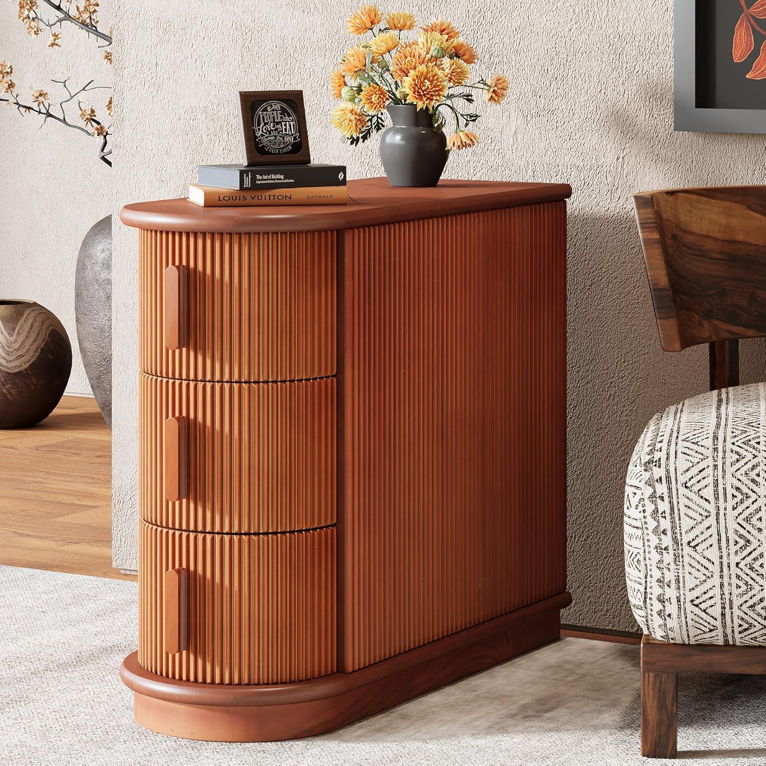 3 Drawer End Table, Semi Oval For Living Classic Accent Furniture - Walnut by HouseOfZazla