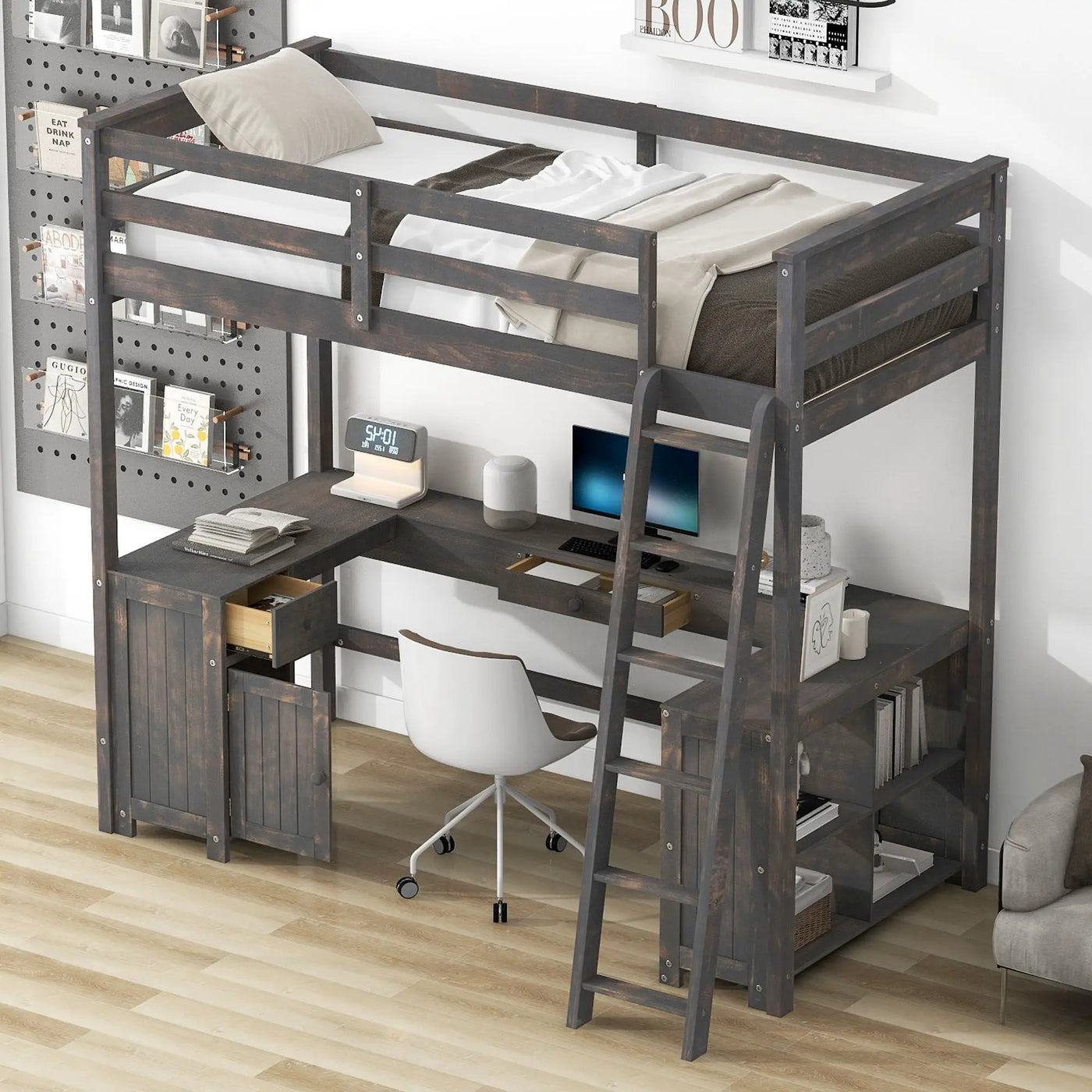 Loft Bed With U-Shaped Desk, Drawers, And Storage Shelves by Unique Piece Furniture