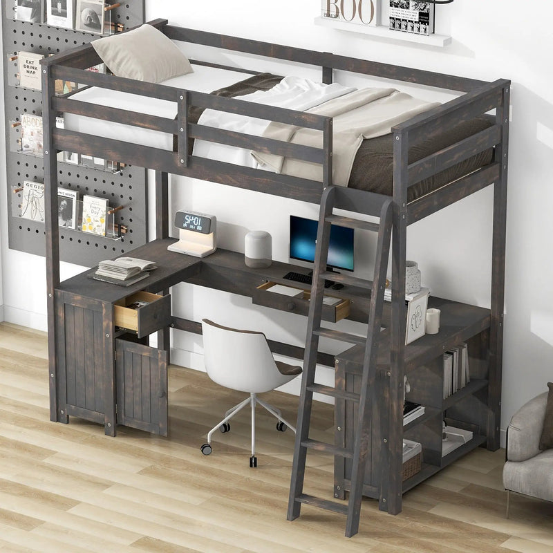 Loft Bed With U-Shaped Desk, Drawers, And Storage Shelves by Unique Piece Furniture
