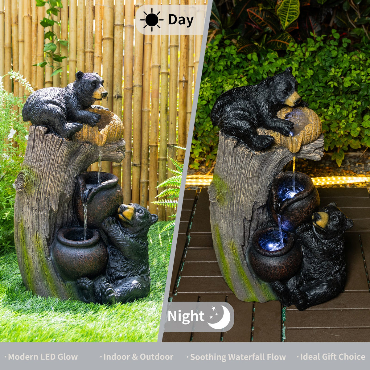 Resin Black Bear Outdoor Water Fountain with LED Lights, photo 11 of 13