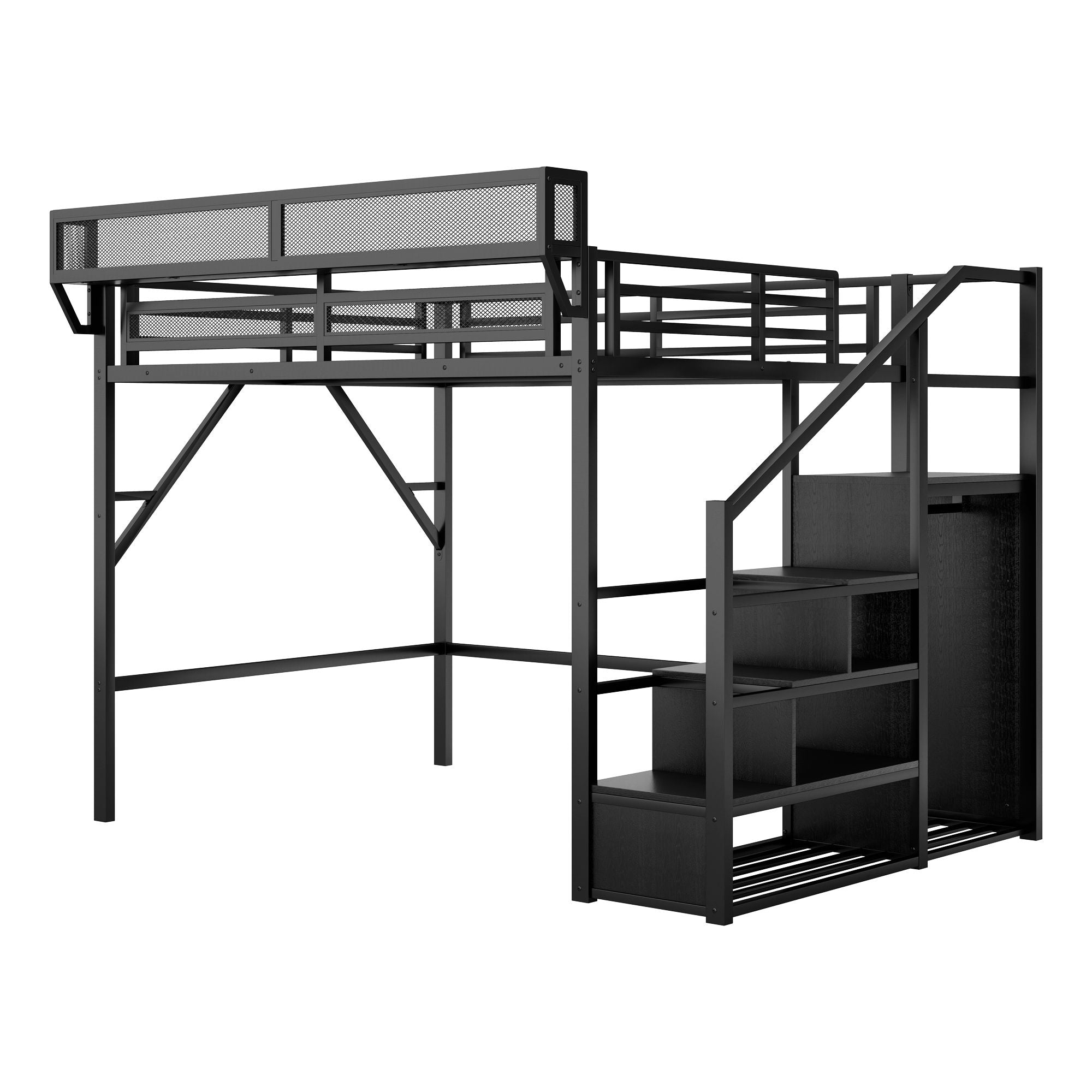 Loft Bed With Storage Shelves, Wardrobe by HouseOfZazla