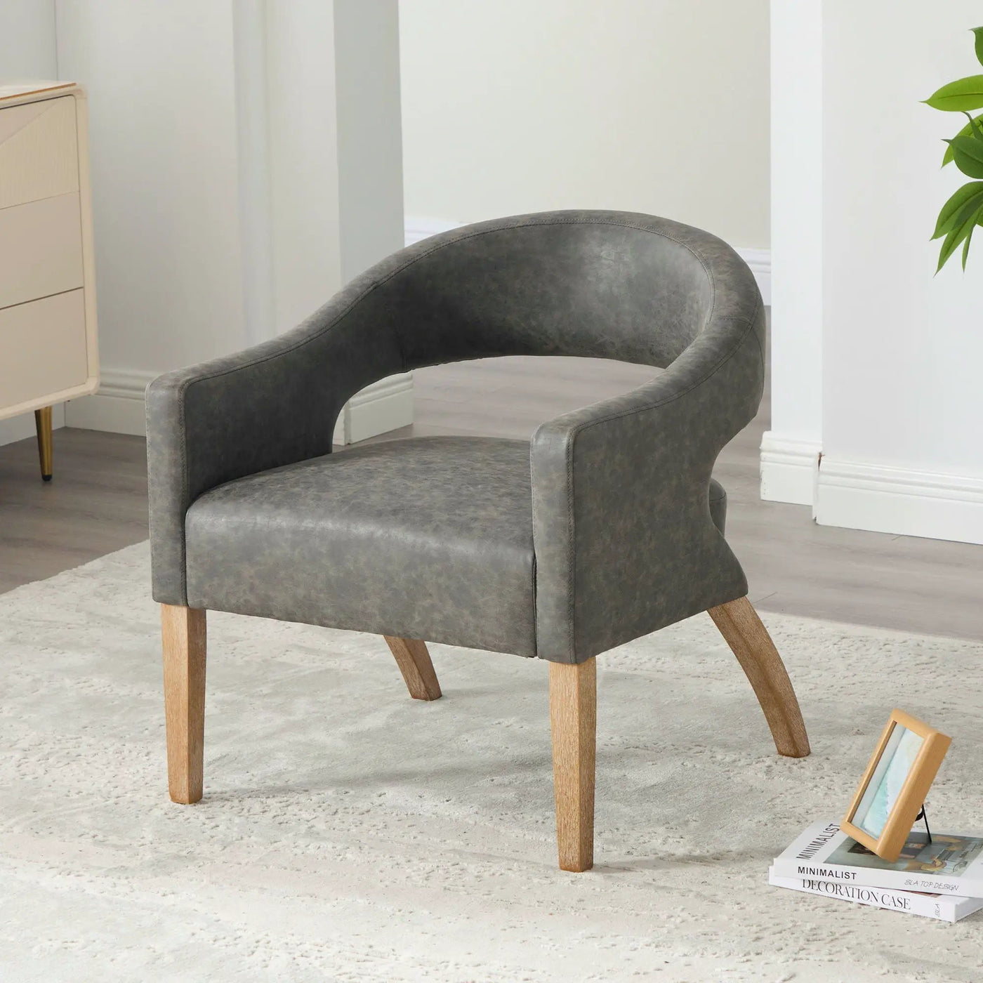 Upholstered Open Back Armchair With Weathered Rubberwood Legs by Unique Piece Furniture