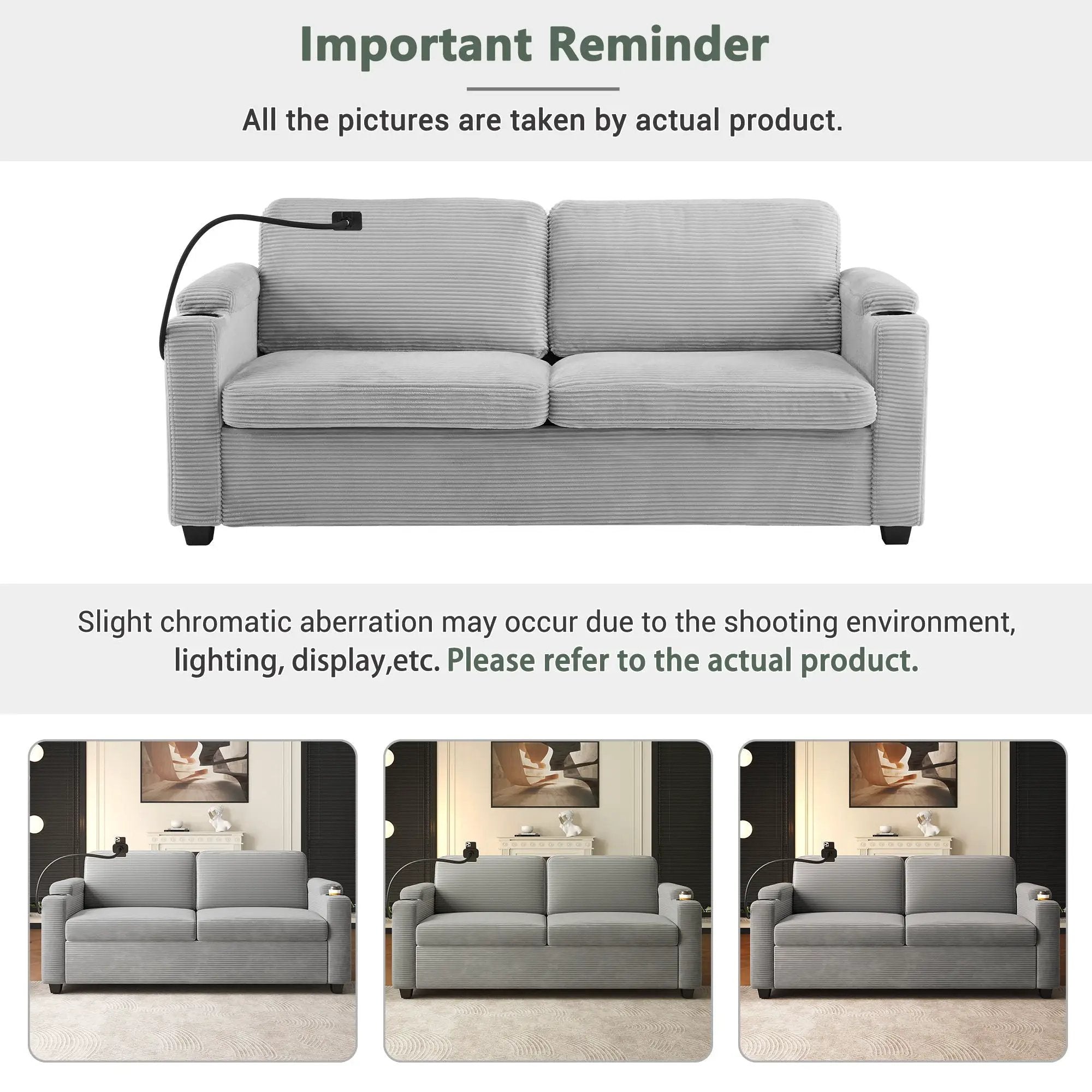 Sleeper Sofa Loveseat Sofa With Full Size Mattress, 2 USB Ports, 2 Cup Holders, 2 Side Pockets And Phone Holder by HouseOfZazla