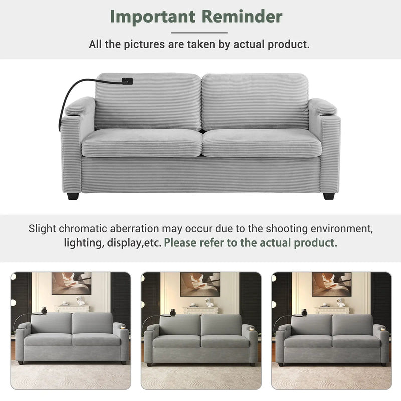 Sleeper Sofa Loveseat Sofa With Full Size Mattress, 2 USB Ports, 2 Cup Holders, 2 Side Pockets And Phone Holder by HouseOfZazla