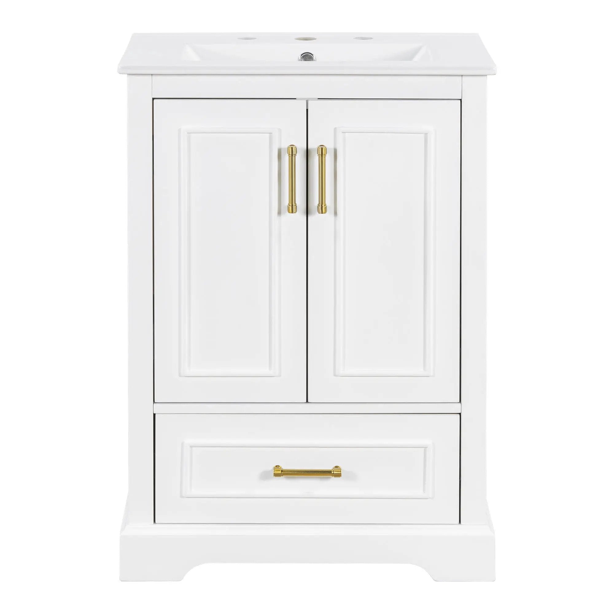 Bathroom Vanity With Sink, 1 Divided Drawer And 2 Soft Close Doors With Double Shelf by Unique Piece Furniture