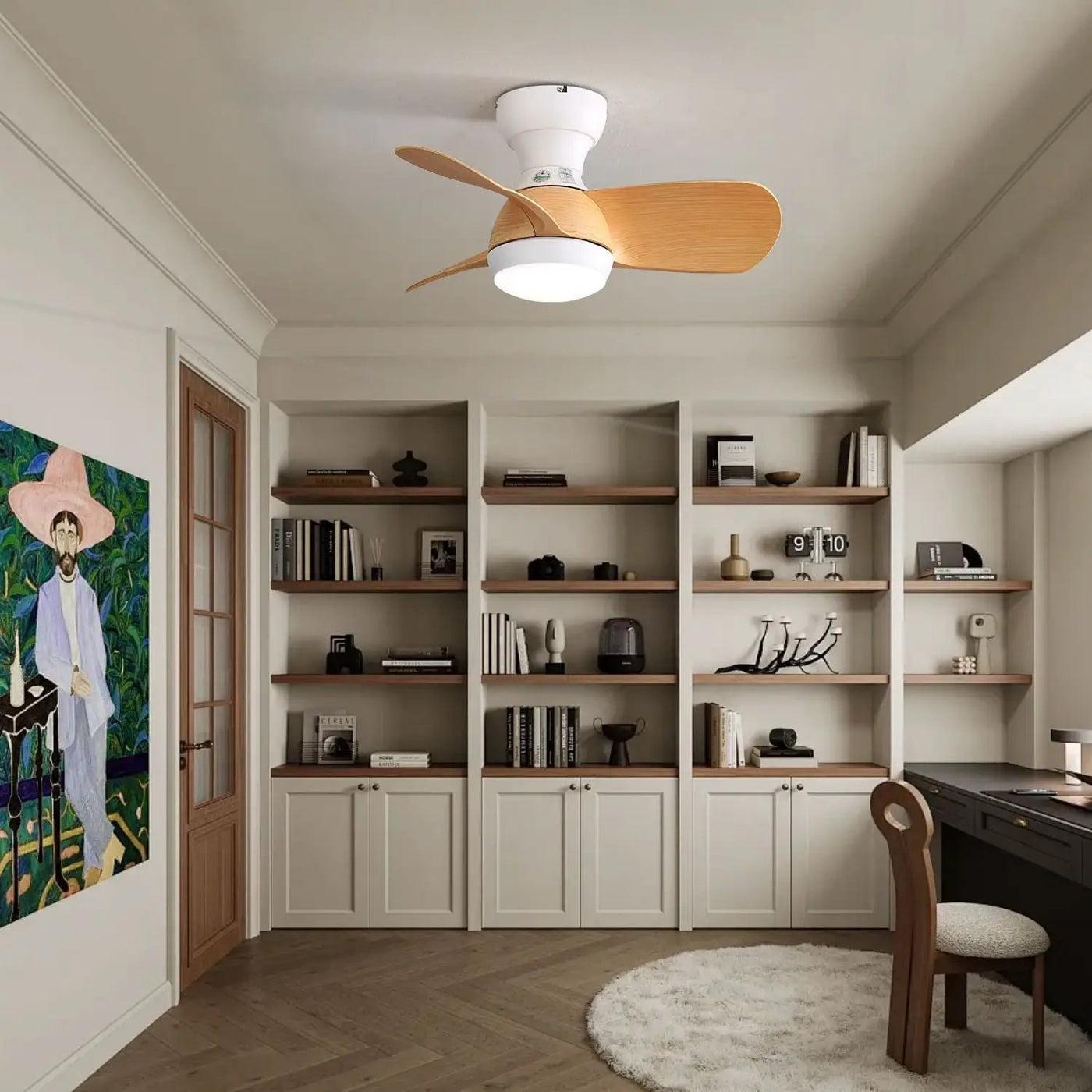 23" Bedroom Ceiling Fan With 3 Color Dimmable 3 ABS Blades Remote Control Dc Motor With 18W Led Light by Unique Piece Furniture