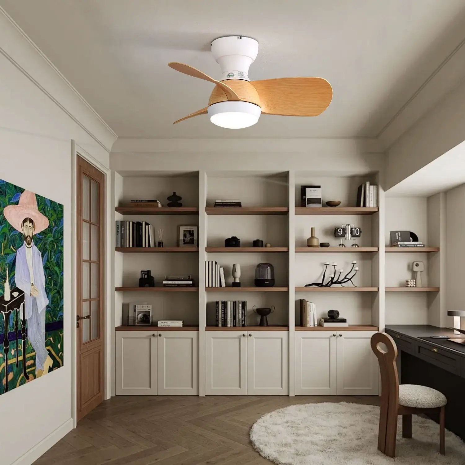 23" Bedroom Ceiling Fan With 3 Color Dimmable 3 ABS Blades Remote Control Dc Motor With 18W Led Light by Unique Piece Furniture