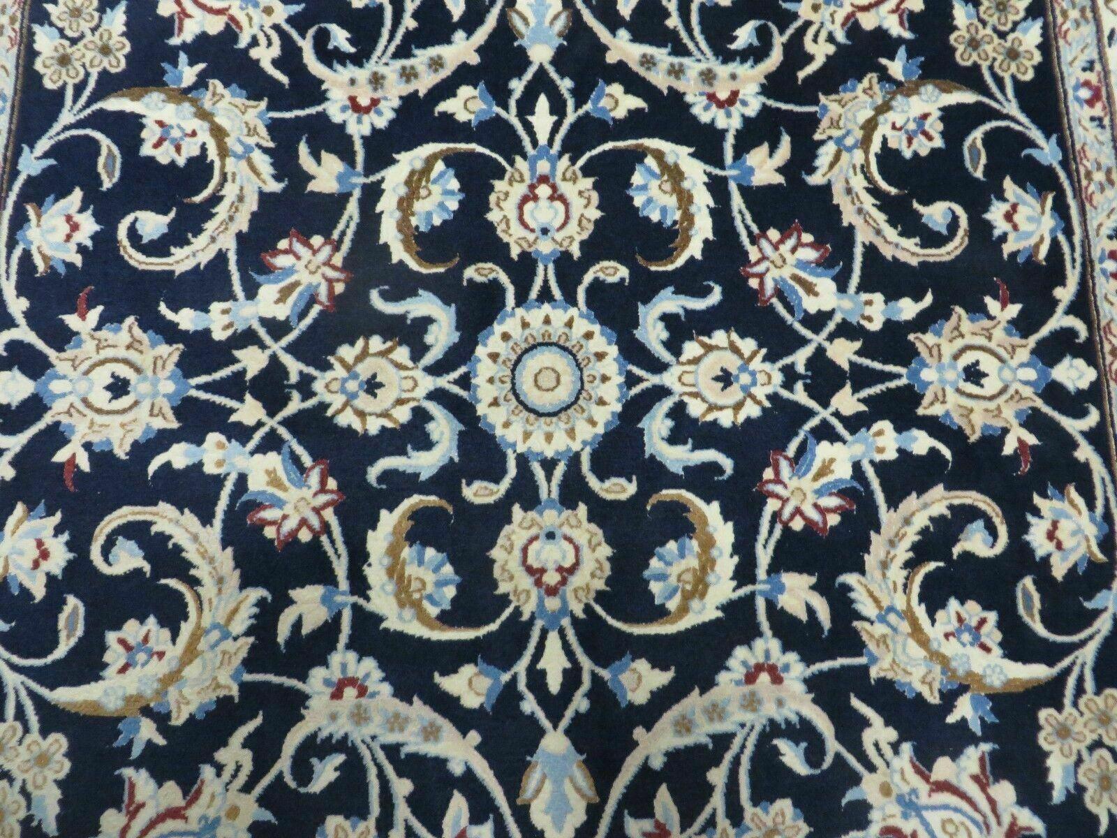 Persian Nain Rug 4x7, Navy Blue and Ivory, Handmade, Wool & Silk Highlights, Fine Oriental Rug, Vintage by Jewel Rugs