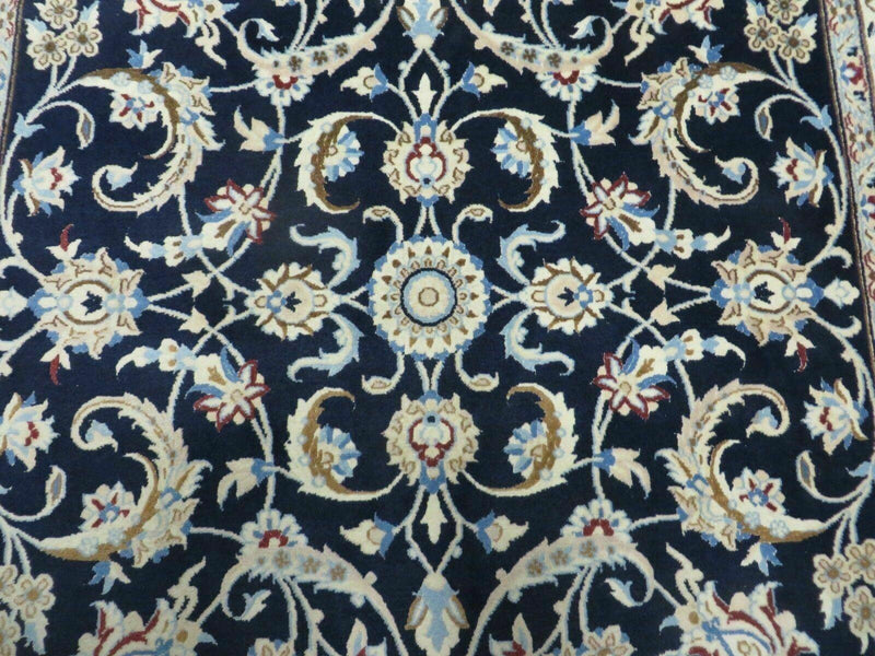 Persian Nain Rug 4x7, Navy Blue and Ivory, Handmade, Wool & Silk Highlights, Fine Oriental Rug, Vintage by Jewel Rugs