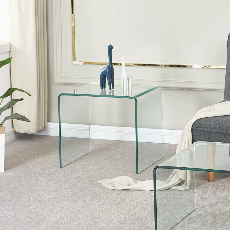 Tempered Bent Glass Sidetable, Transparent End Table, Sofa Table, Premium Glass, Multi Purpose Design - Transparent by Unique Piece Furniture