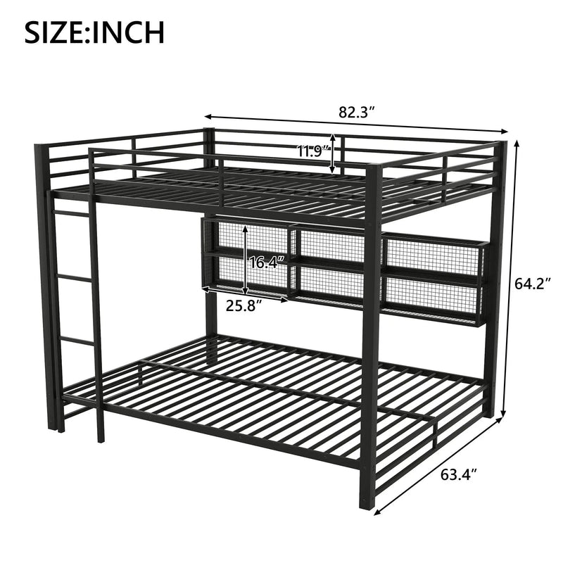 Queen Over Queen Bunk Bed With Storage Cabinets And LED Sturdy Frame, 6 Storage Units, Adjustable LED Lights - Black by Unique Piece Furniture