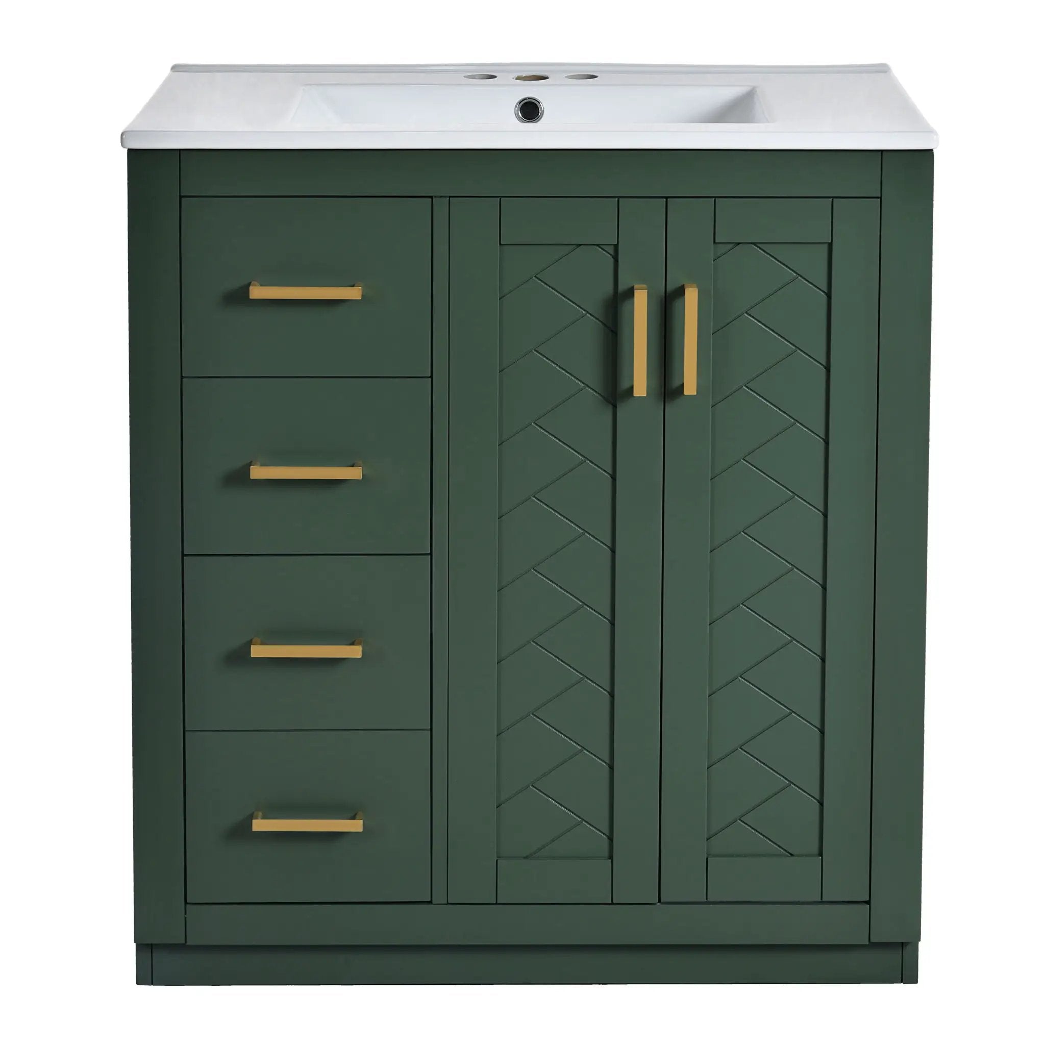 Ceramic Sink Combo, Freestanding Vanity Set With 3 Drawers & Soft Closing Doors by Unique Piece Furniture