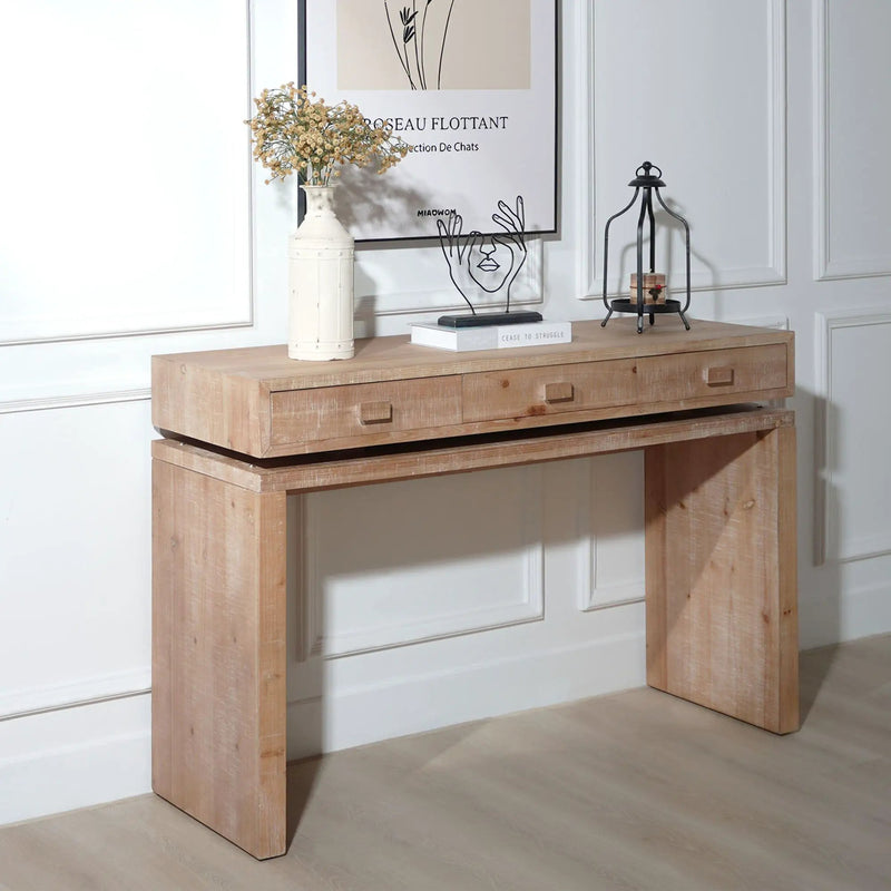 Rustic Wood Console Table With 3 Drawers Entryway Table For Hallway, Foyer, Or Office - Natural / Natural & Light Brown / Natural Wood / Natural Wood Wash / Natural / Rustic by Unique Piece Furniture