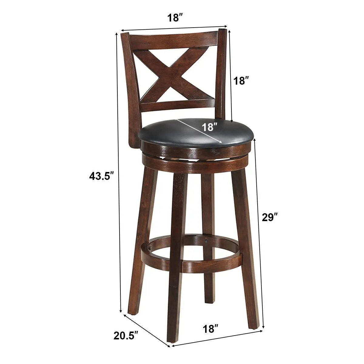 Swivel X-back Upholstered Counter Height Bar Stool with PVC Cushioned Seat, photo 4 of 13