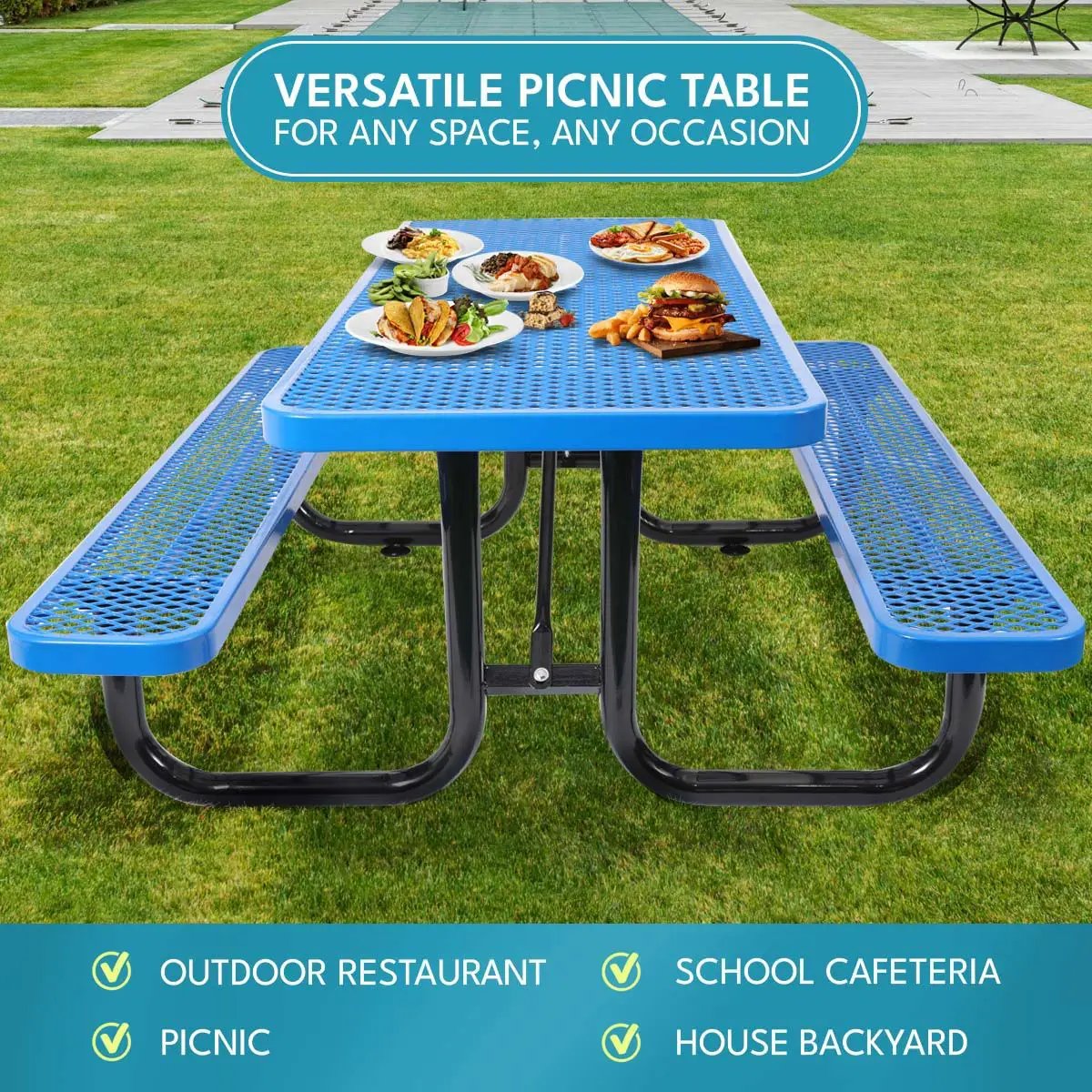Outdoor Steel Picnic Rectangular Table With Umbrella Pole by HouseOfZazla