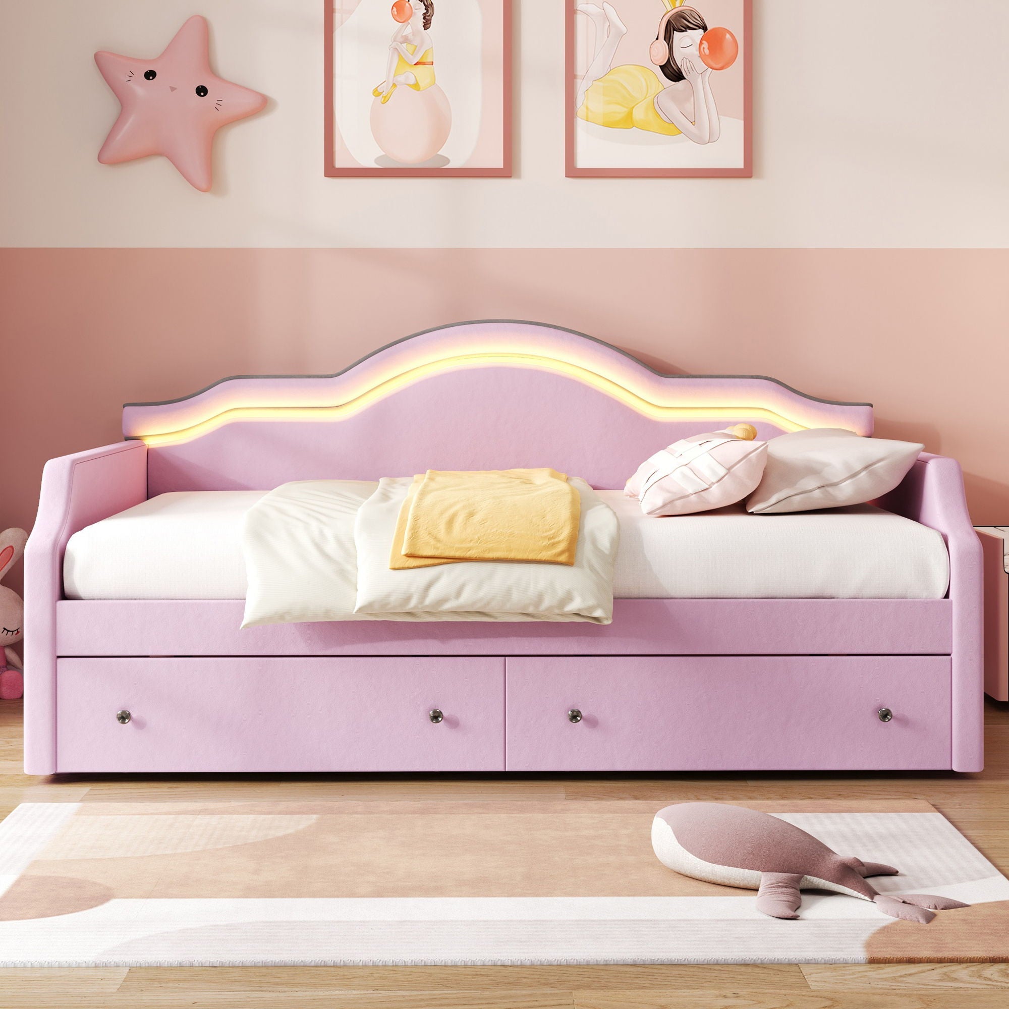 Upholstered Daybed With LED Lights And 2 Drawersme by HouseOfZazla