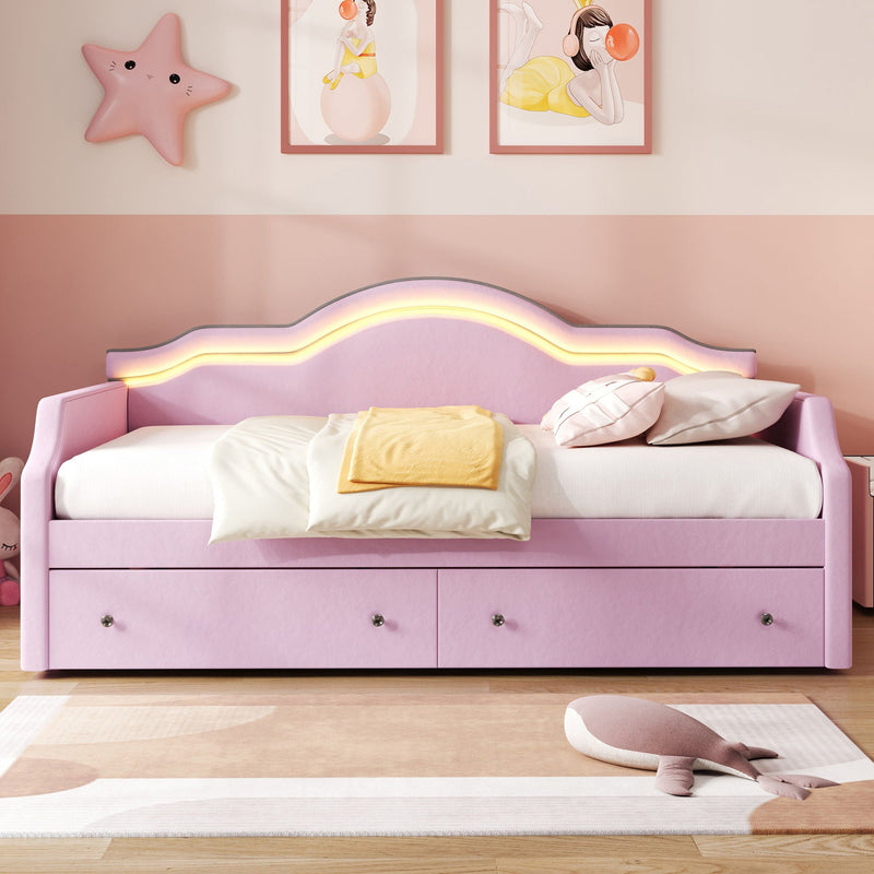 Upholstered Daybed With LED Lights And 2 Drawersme by HouseOfZazla