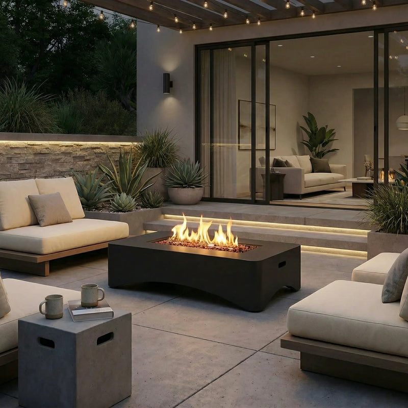56" Propane Fire Pit Table, Rectangular Outdoor Gas Fire Pit by HouseOfZazla