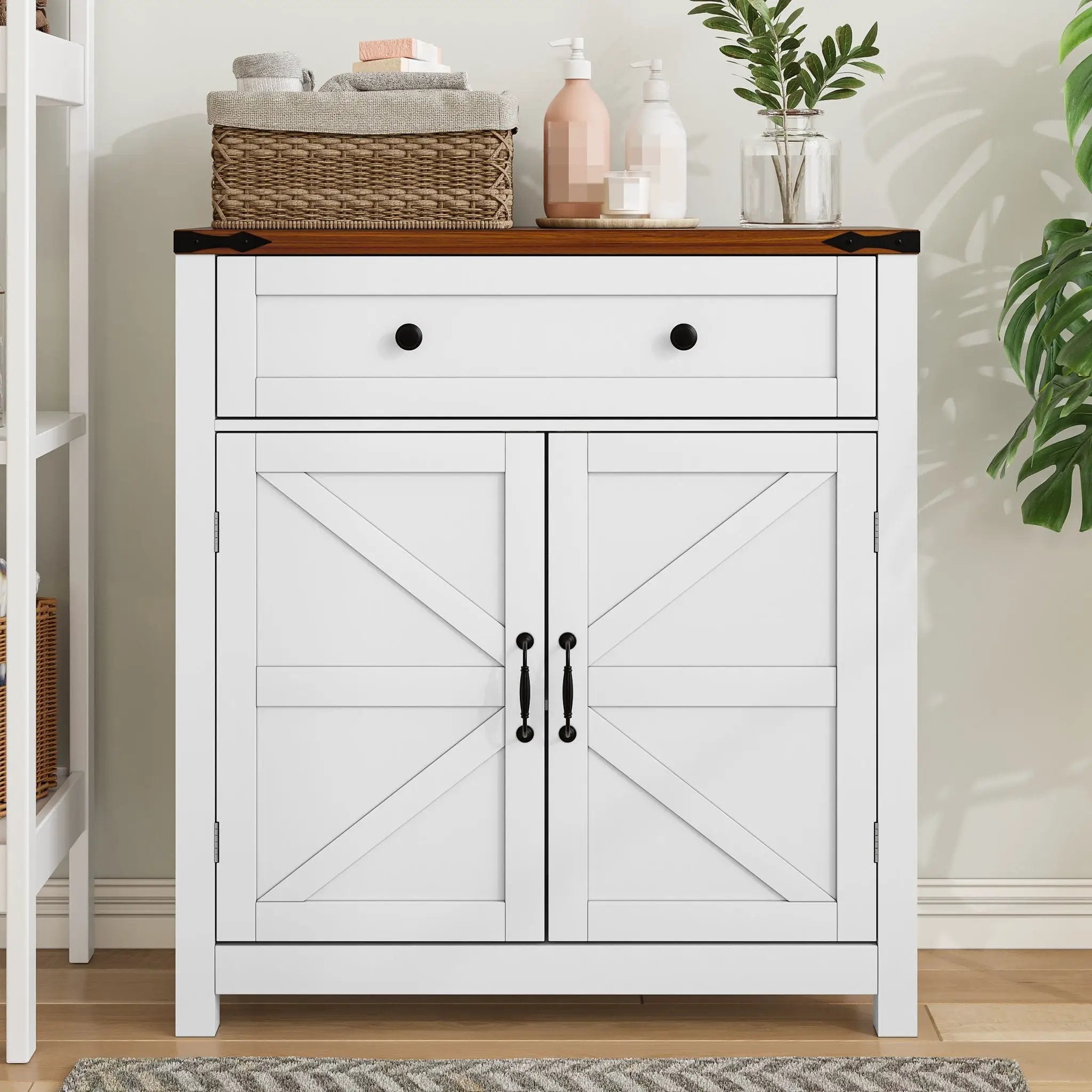 Farmhouse Storage Cabinet With Drawer And Adjustable Shelf by Unique Piece Furniture