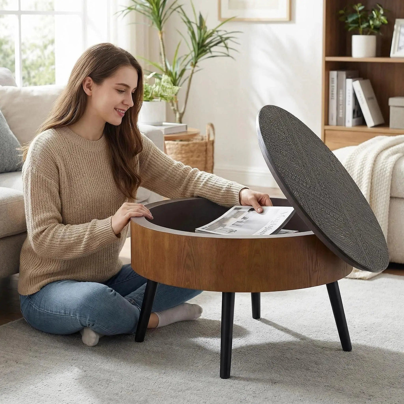 Round Coffee Table With Storage Function For Living Rooms by HouseOfZazla