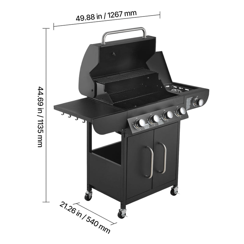 Gas Grill, 4 Burner Propane Gas Grill with Side Burner by HouseOfZazla