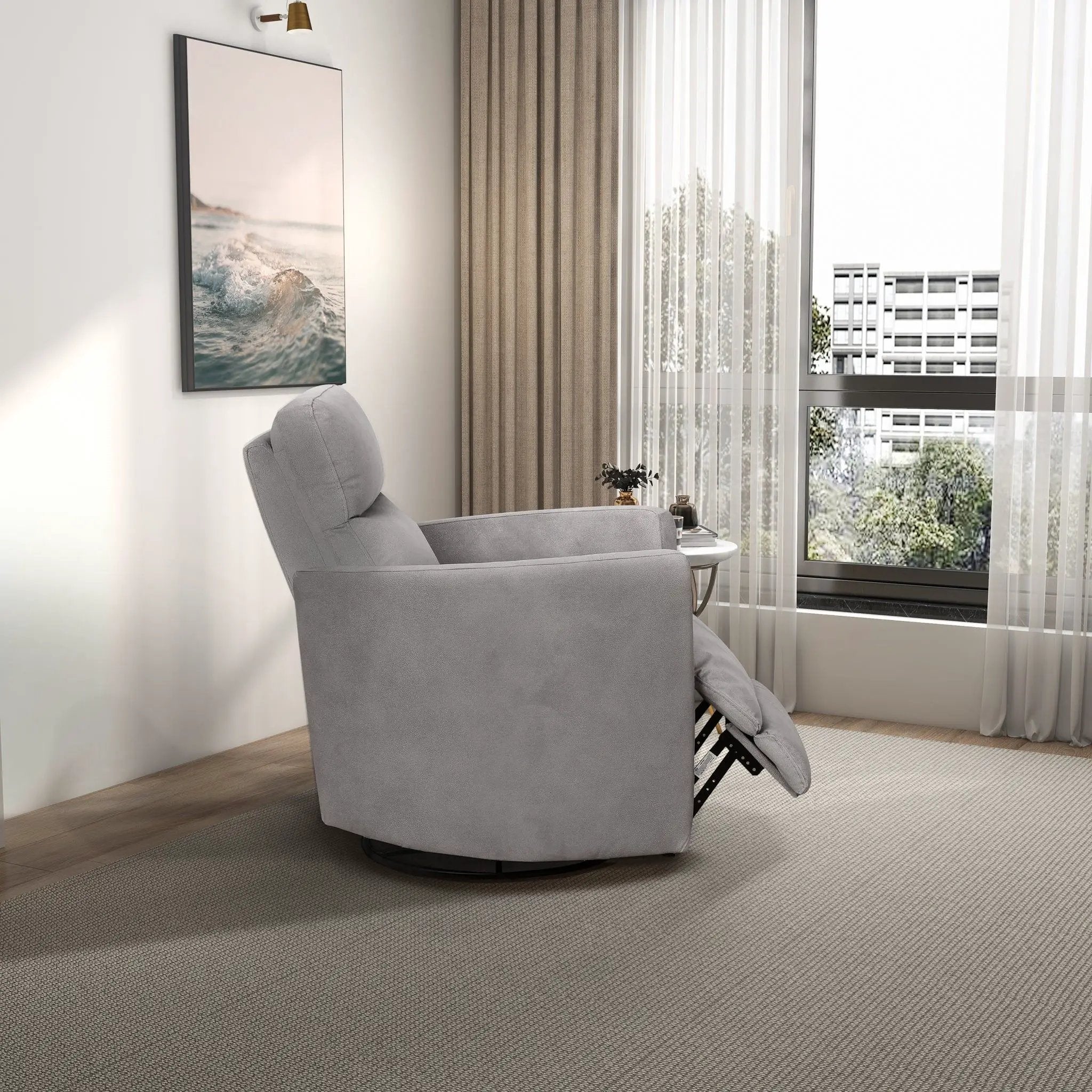 Lawson - Swivel Glider Suede Recliner Chair - Latte by Unique Piece Furniture