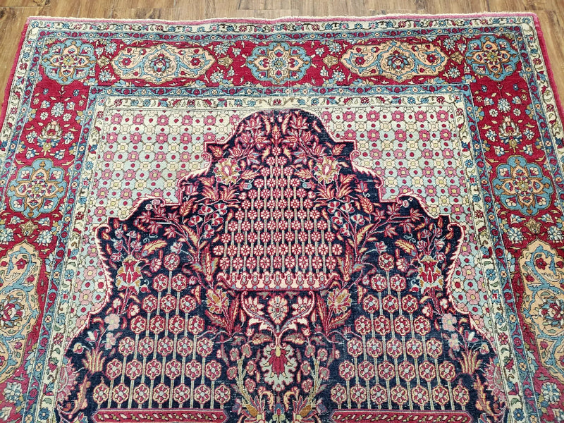 Antique Persian Tehran Rug 5x8, Midnight Blue and Red, Hand-Knotted, Wool by Jewel Rugs
