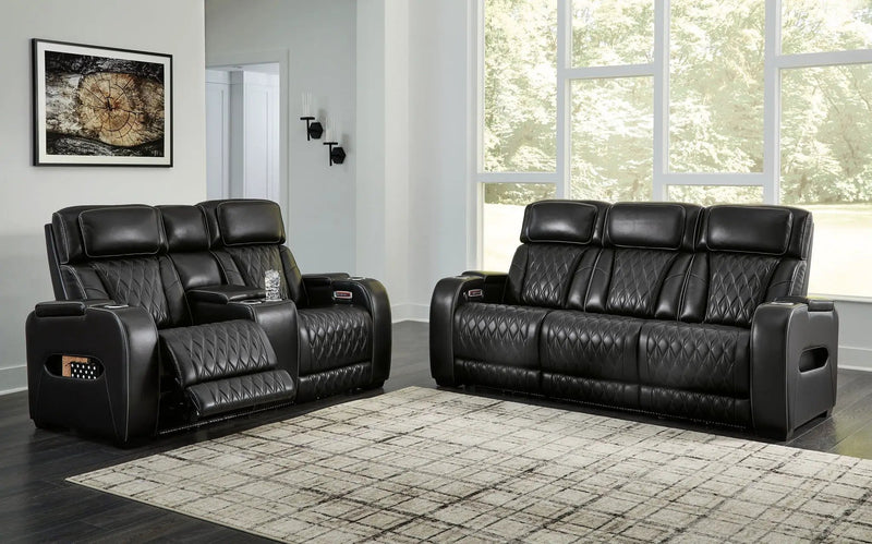 Boyington - 2 Pc. - Power Reclining Sofa And Loveseat - Black by Unique Piece Furniture