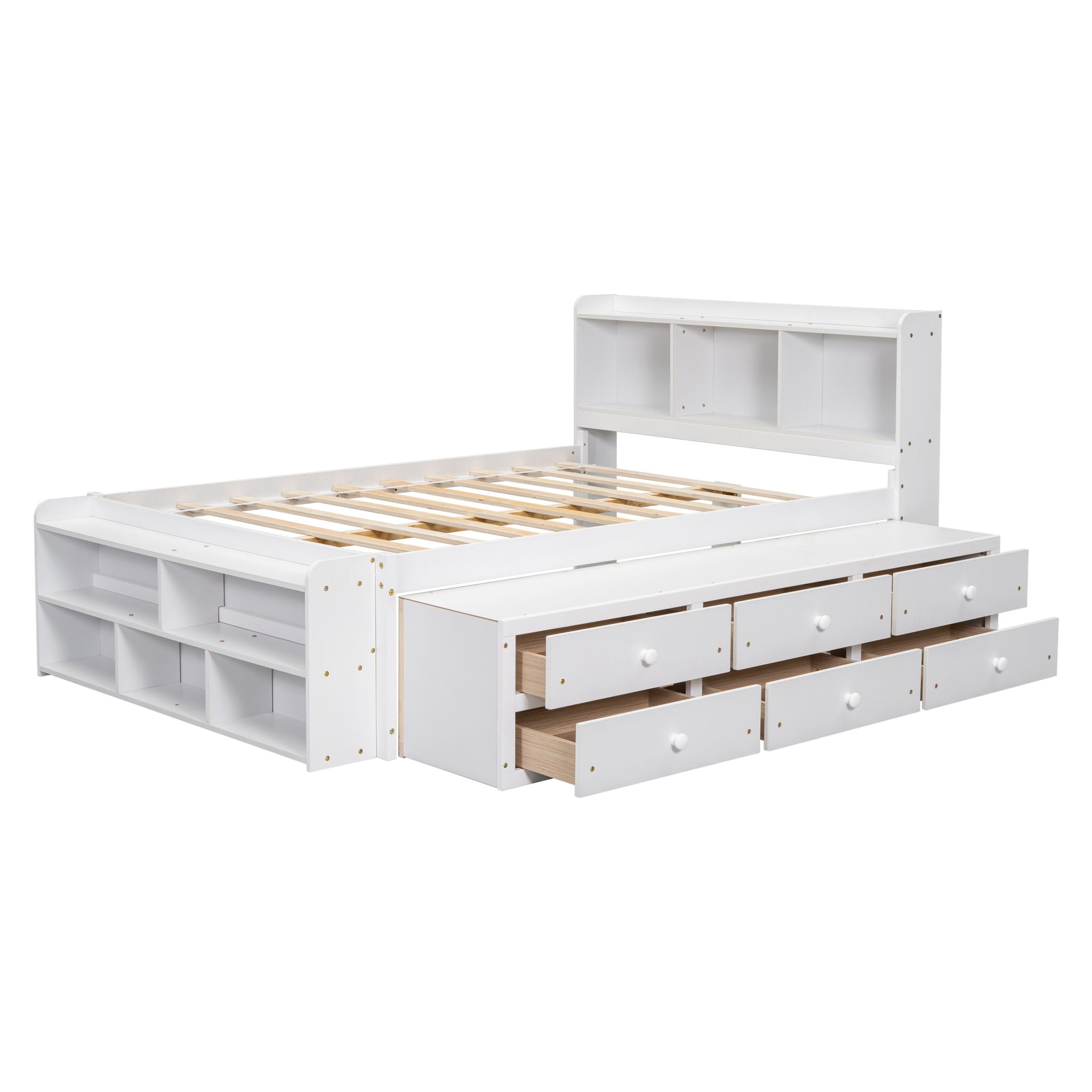 Bed With Bookcase Headboard, Under Bed Storage Drawers And Bed End Storage Case by HouseOfZazla