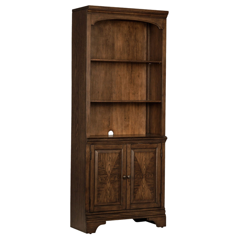 Stigham - Bookcase With 2 Door Cabinet, Adjustable Shelves, Cable Management - Oak by HouseOfZazla