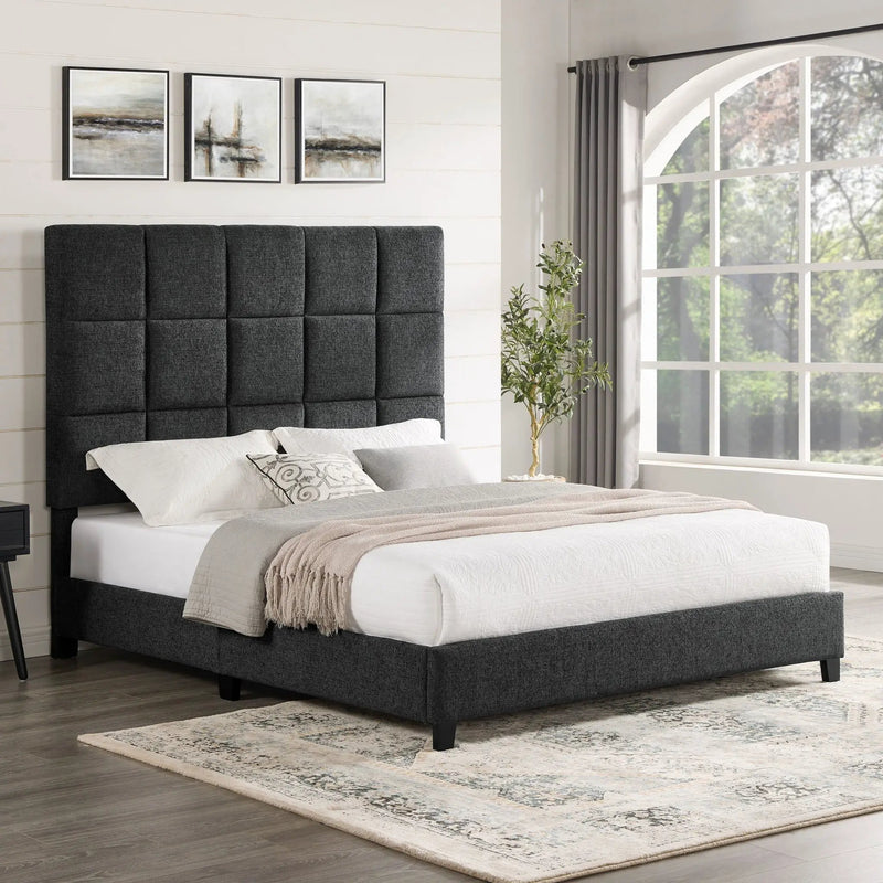 Squares Upholstered Headboard Platform Bed by HouseOfZazla