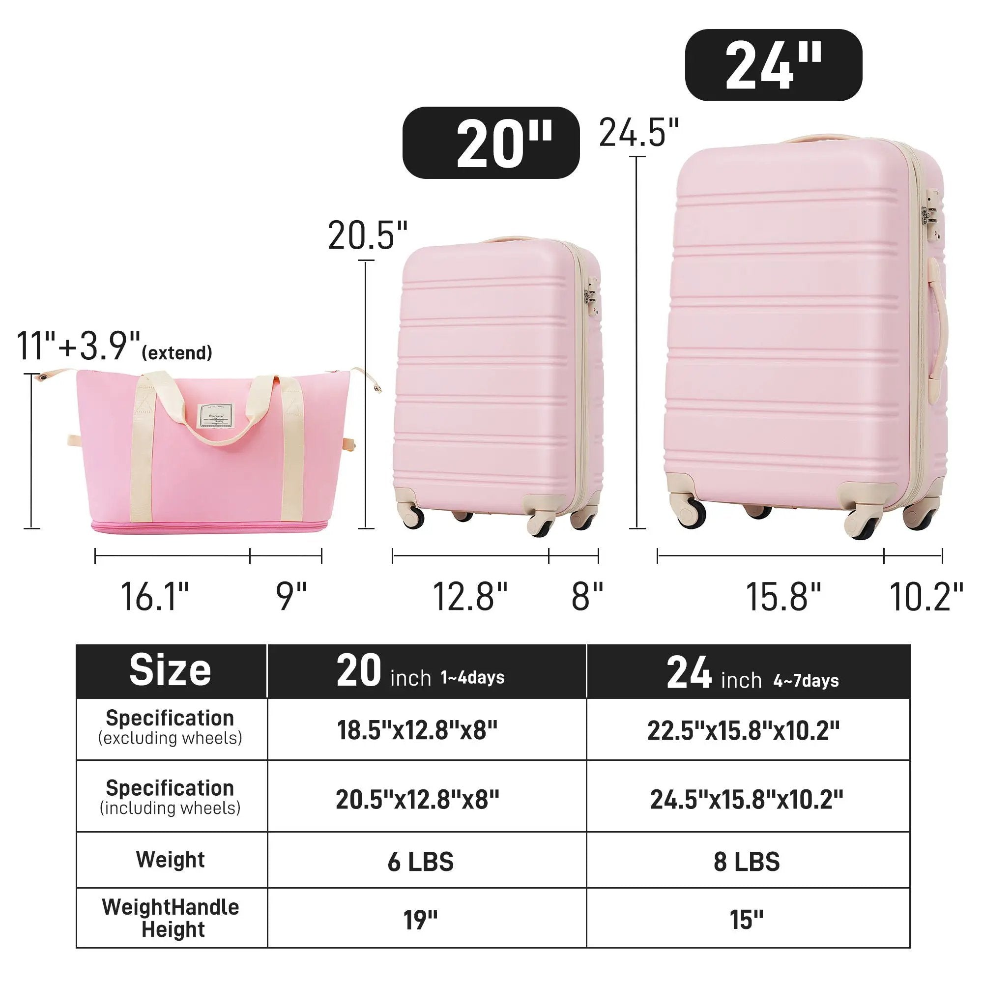 Hardshell Luggage Sets 2 Pieces + Bag Spinner Suitcase With Tsa Lock Lightweight 20" / 24" by HouseOfZazla