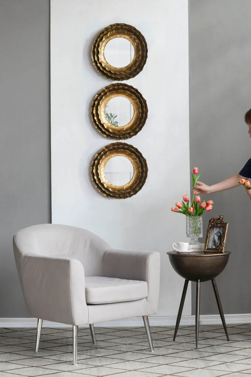 Round Wall Mirror With Metal Frame, Mid Century Modern Accent Mirror For Living Room - Gold by HouseOfZazla