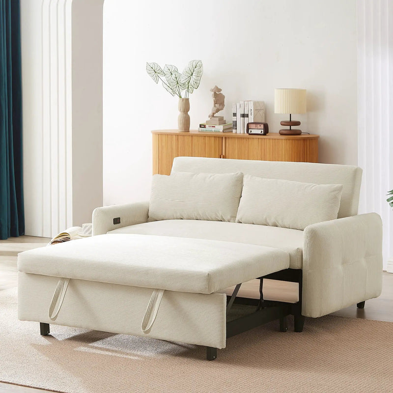 Pull-Out 2 Seat Modern Sleeper Sofa With 2 Throw Pillows And USB Ports by HouseOfZazla