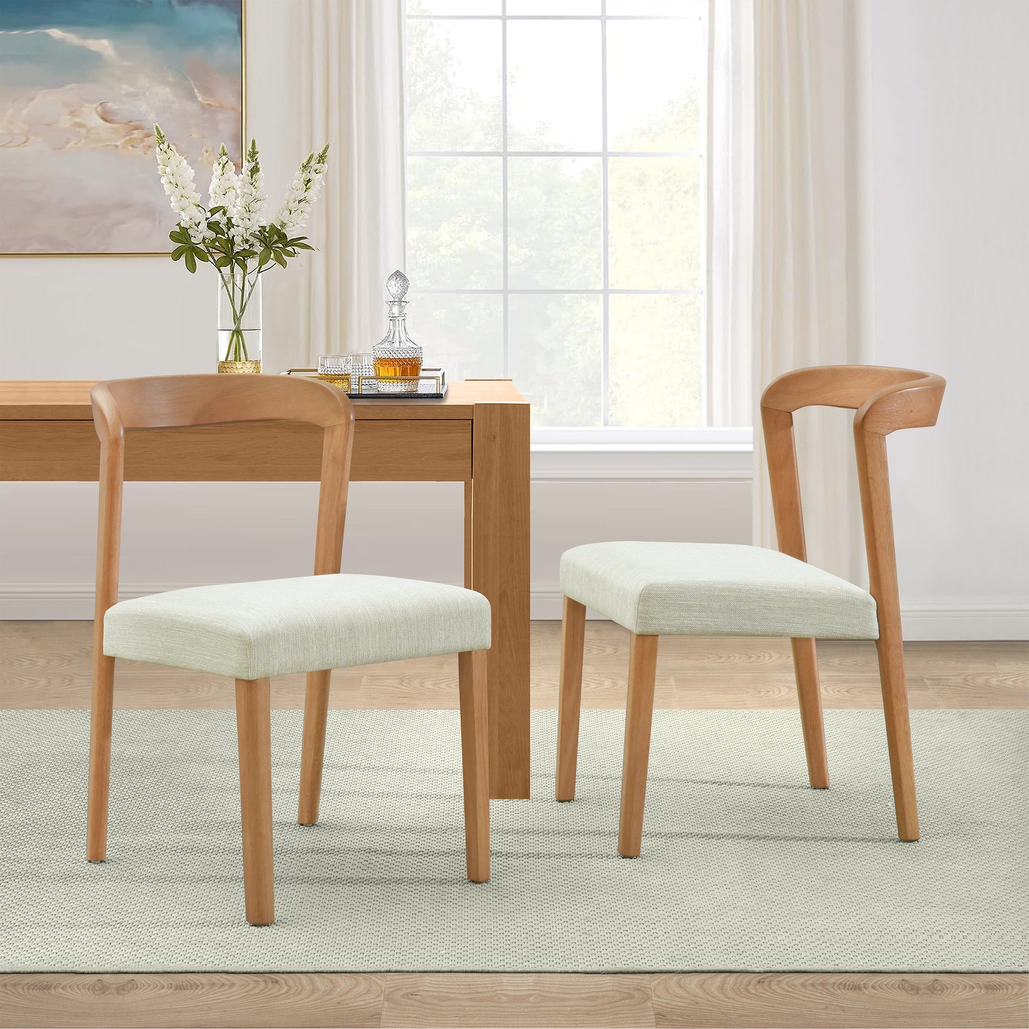 Solid Rubber Wood Dining Chairs (Natural Oak + Beige) Set of 2 by HouseOfZazla