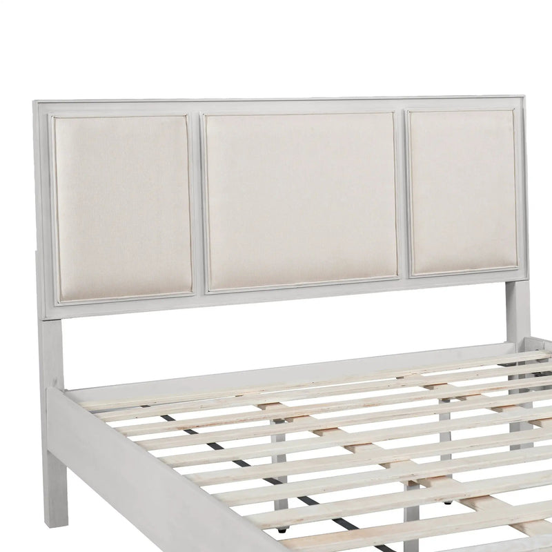 Queen Size Wooden Bed Frame with Upholstered Headboard by HouseOfZazla
