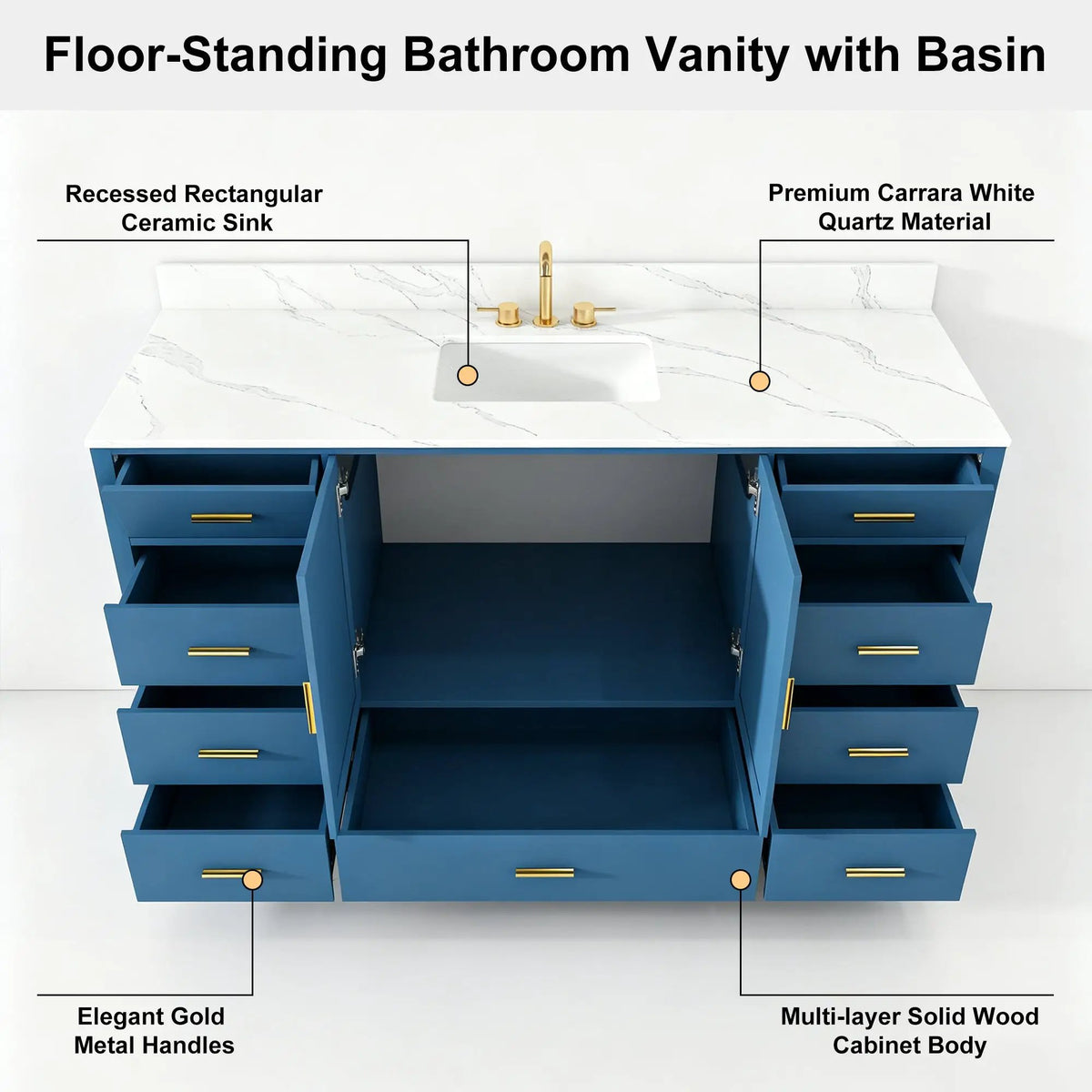 60" Modern Solid Wood Bathroom Vanity with Sink, photo 9 of 10