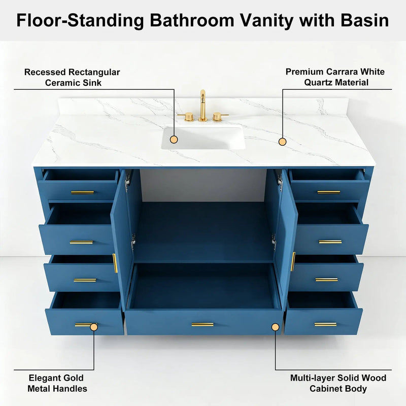 60" Modern Solid Wood Bathroom Vanity with Sink by HouseOfZazla