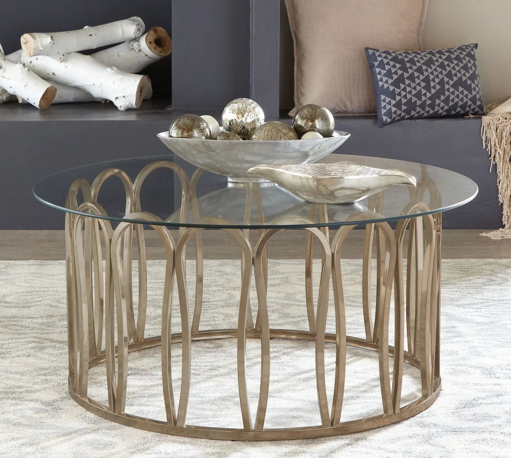 Monett Round Glass Top Coffee Table Chocolate Chrome by Unique Piece Furniture
