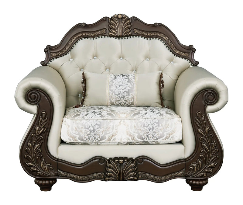 Pierce 2-Piece Traditional Living Room Set, Upholstered Loveseat and Accent Chair with Carved Wood Frame by HouseOfZazla