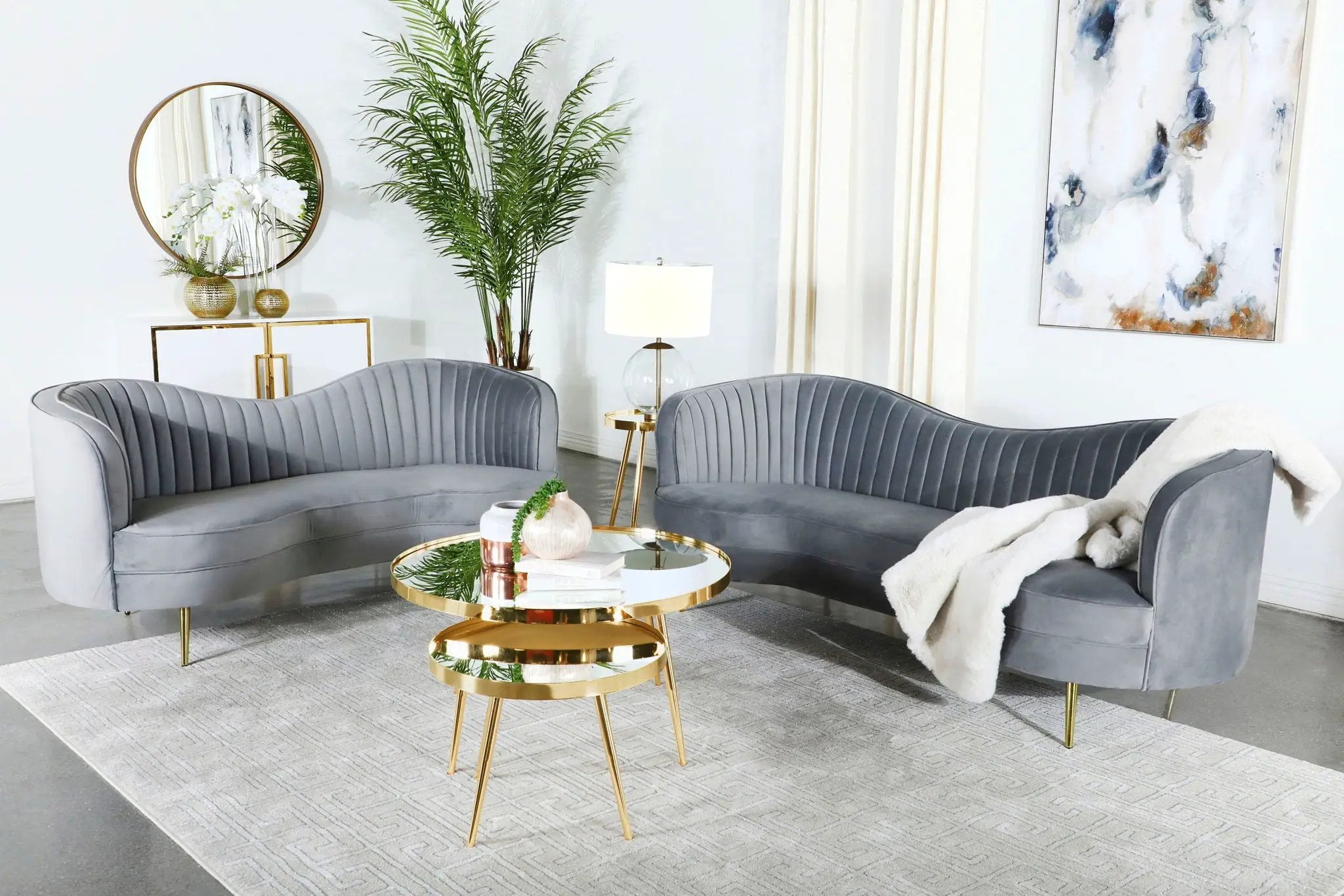 Sophia 2-piece Upholstered Channel Tufted Sofa Set Grey by Unique Piece Furniture