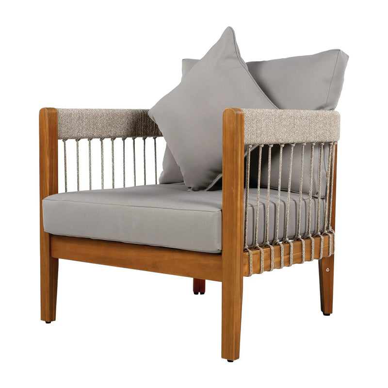 Acacia Wood Outdoor Club Chair with Handwoven Rope Accents & Curved Backrest by HouseOfZazla