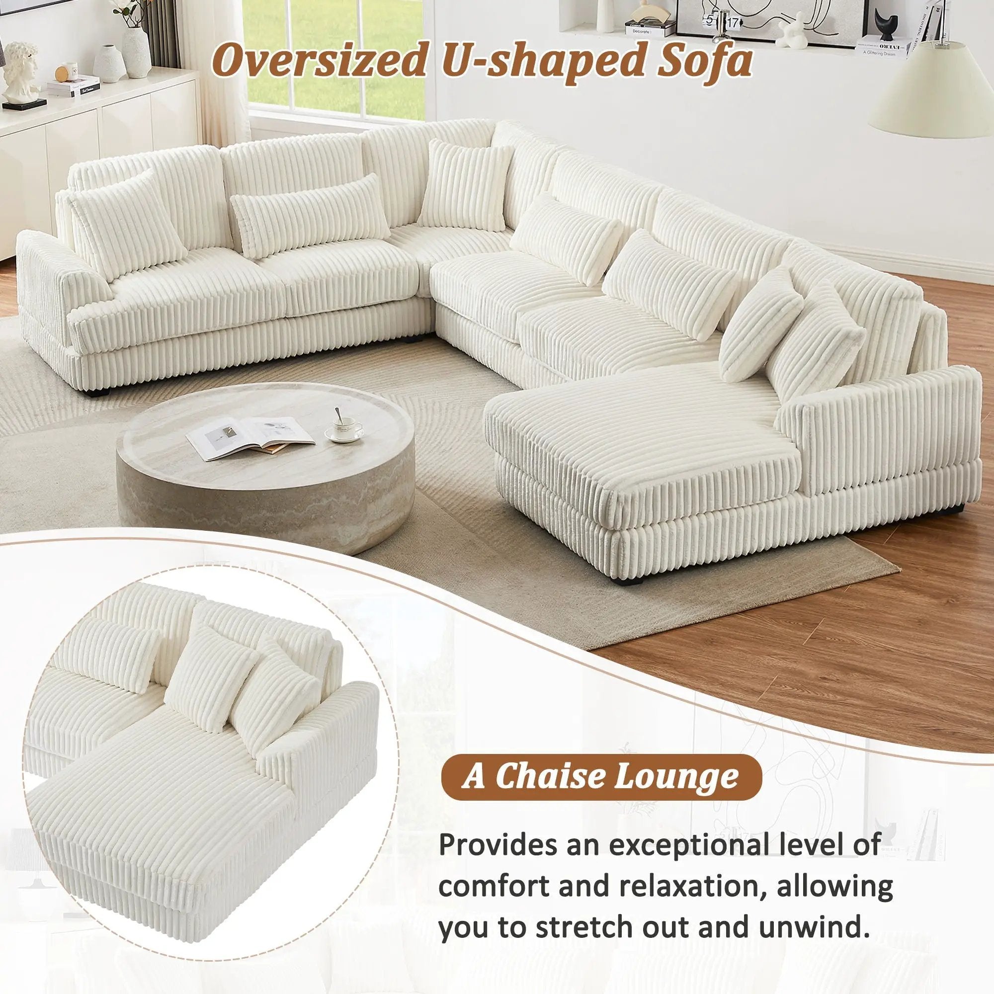 Oversized Sectional Sofa U - Shaped Sofa Couch Modern Sofa Upholstered In Soft With A Chaise Lounge For Living Room by HouseOfZazla