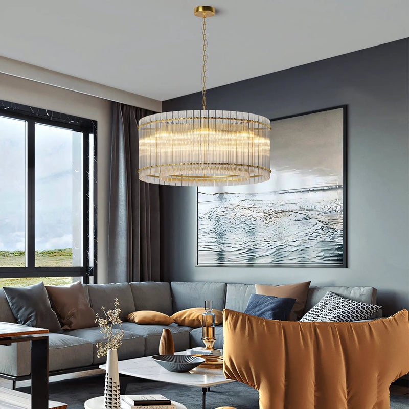 37" Modern Gold Round 8-Light Crystal Chandelier by HouseOfZazla