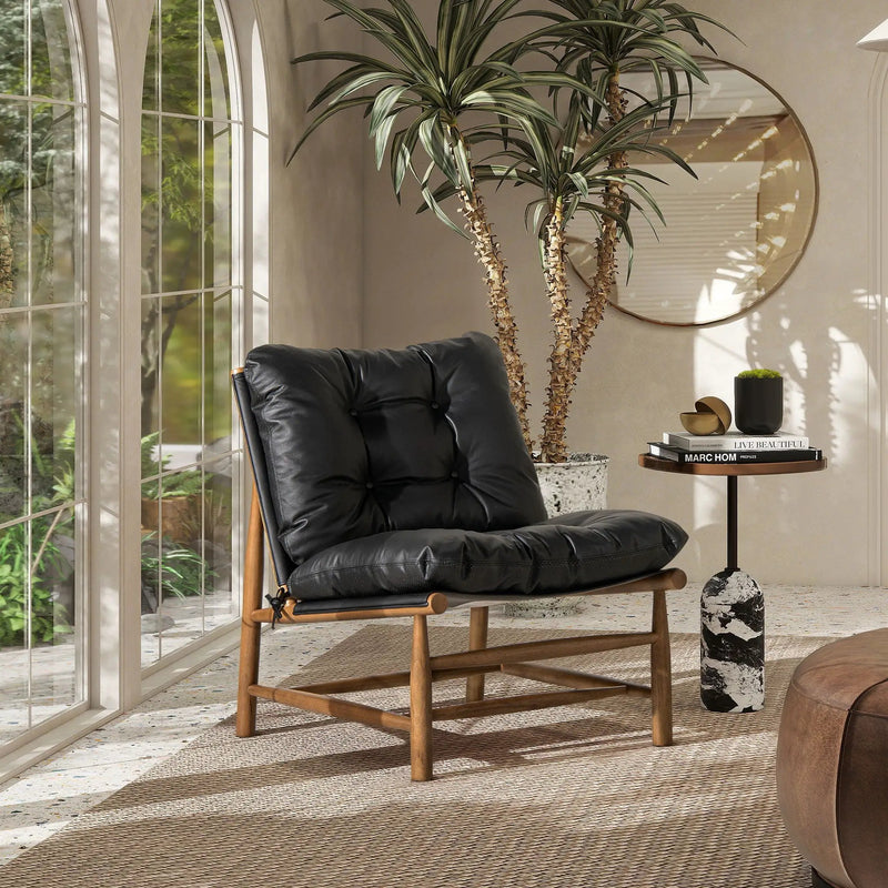 Oxford Leather Mid-Century Modern Accent Chair - Noir Black by HouseOfZazla