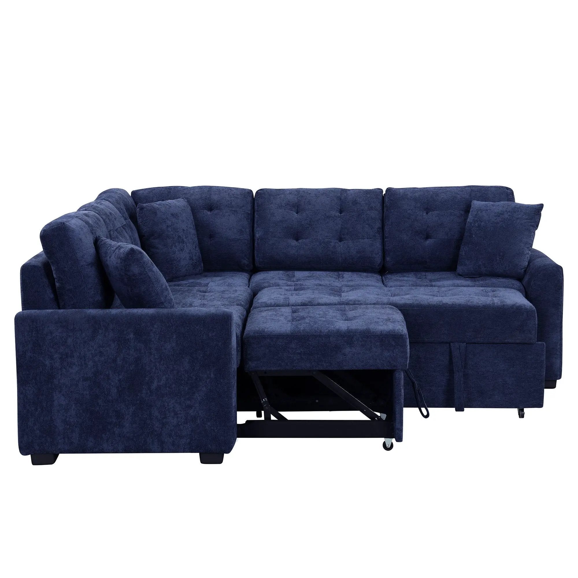 L-Shape Sofa Bed Pull-Out Sleeper Sofa With Wheels, USB Ports, Power Sockets For Living Room by HouseOfZazla