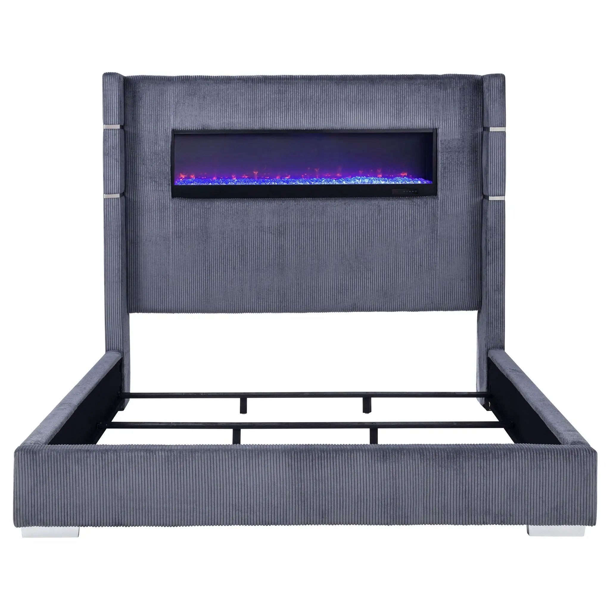Tisdall Upholstered Cal King Flame Visualizer Bed Grey by Unique Piece Furniture