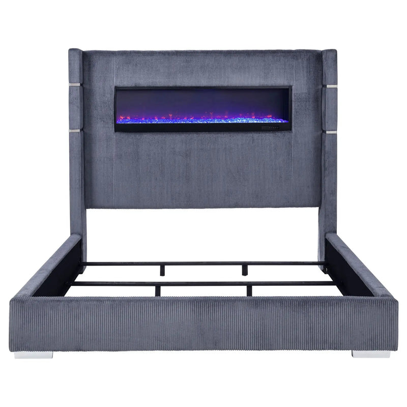 Tisdall Upholstered Cal King Flame Visualizer Bed Grey by Unique Piece Furniture