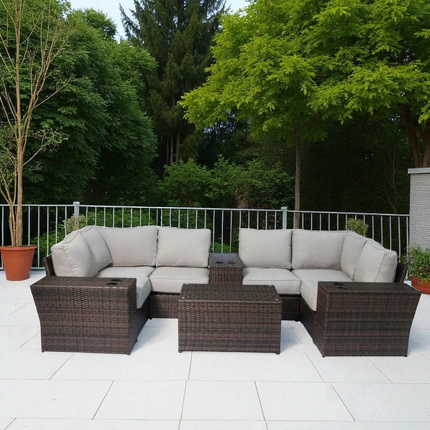 Outdoor Wicker Sectional With Weather Resistant Cushions And Table by Unique Piece Furniture
